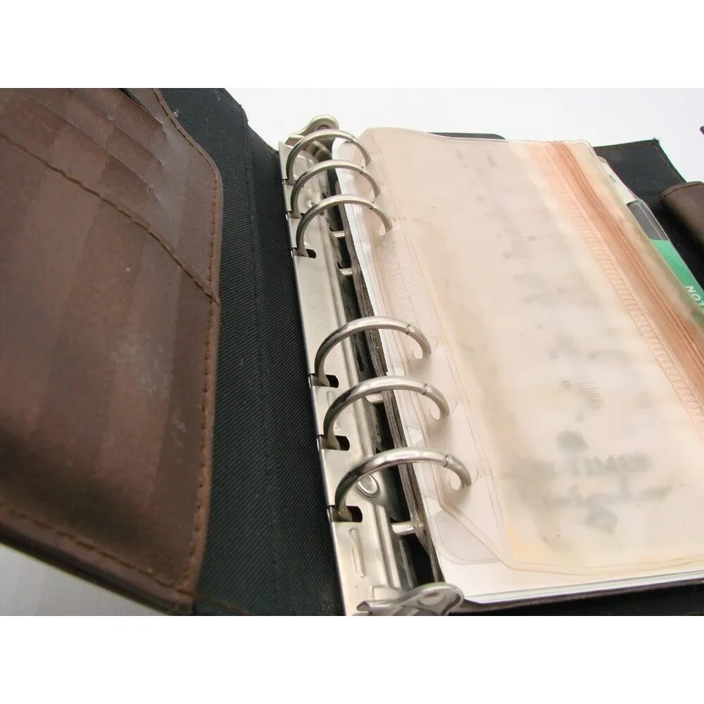 Day-Timer Navigator Brown Satin Striped Planner Binder 6 Rings Snap Tab Closure
